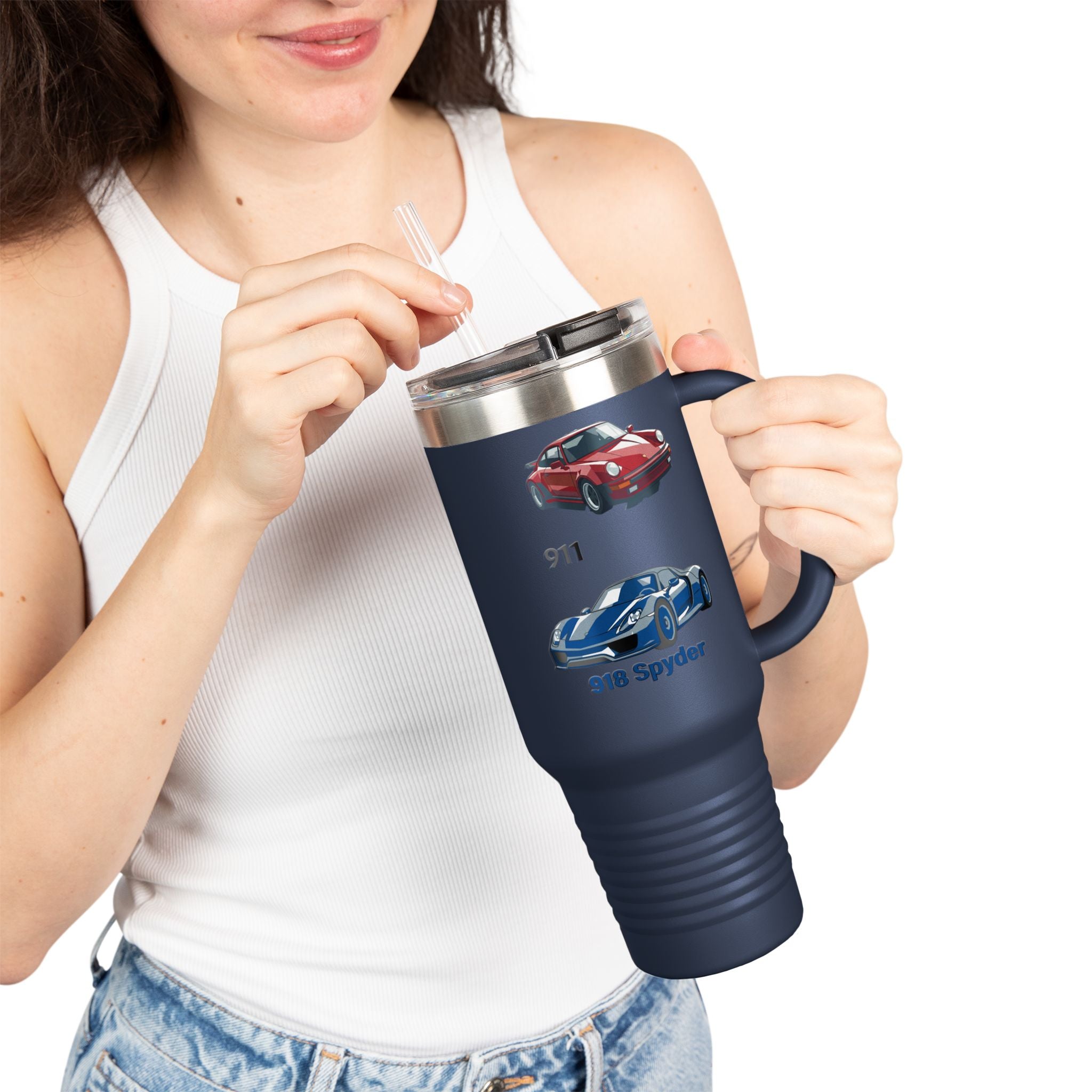 40oz Insulated Travel Mug — Classic Porsche 911 & 918 Spyder Car Design