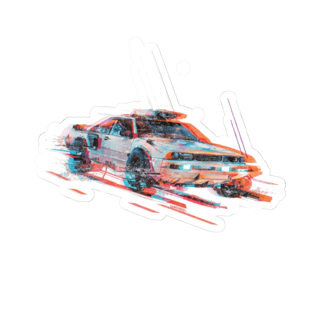 Retro Racing Car Sticker — 80s Glitch Drift Kiss-Cut Decal