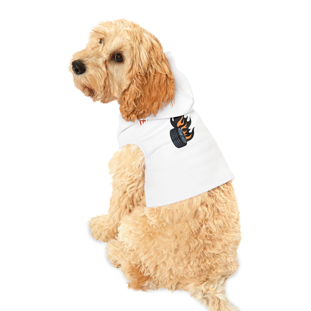 Pet Hoodie — "I'm on Four-Wheel Drive" Flaming Tire Dog Hoodie