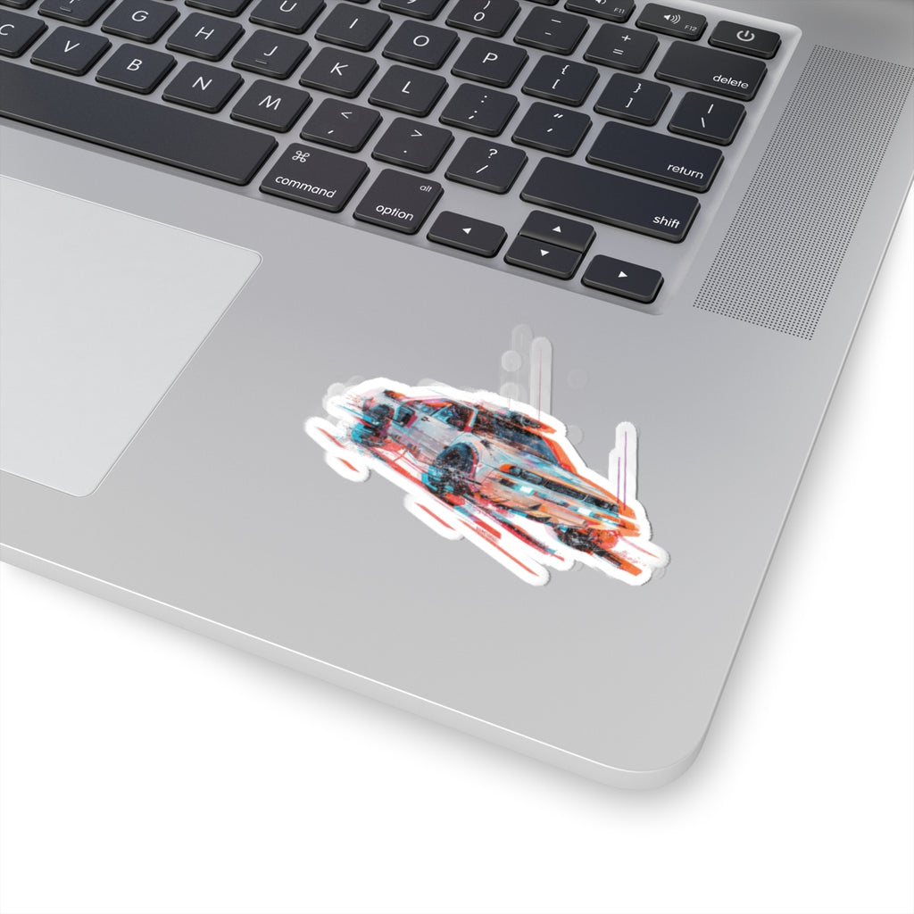 Retro Racing Car Sticker — 80s Glitch Drift Kiss-Cut Decal