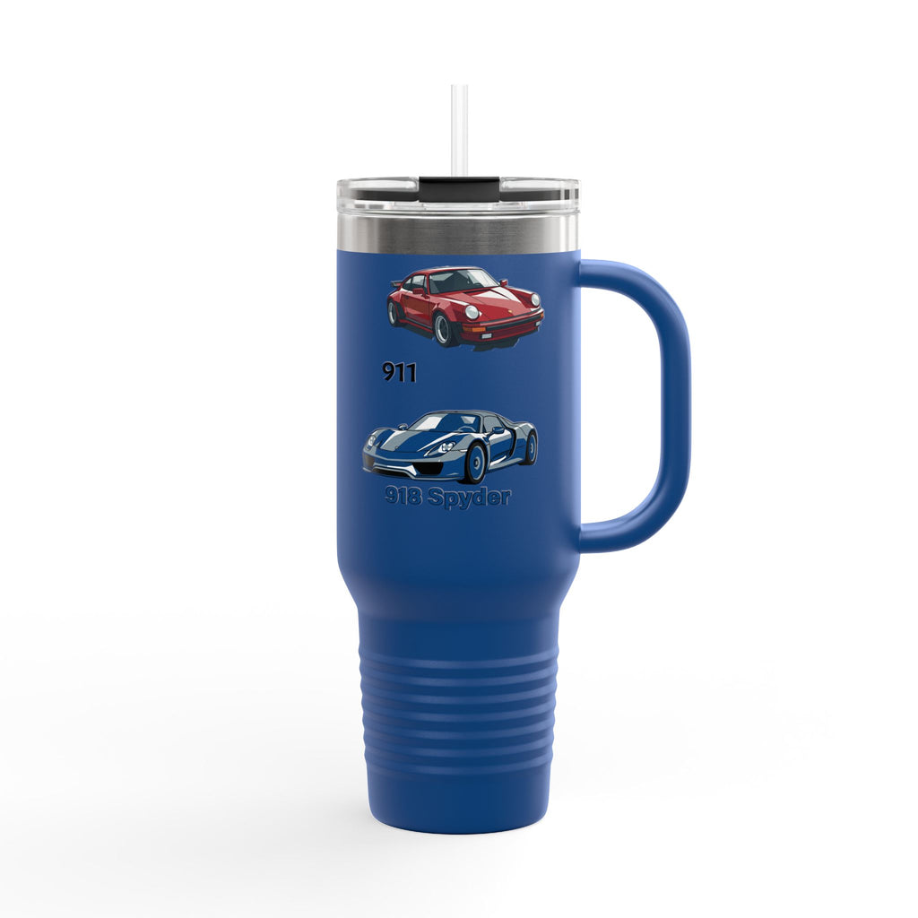 40oz Insulated Travel Mug — Classic Porsche 911 & 918 Spyder Car Design