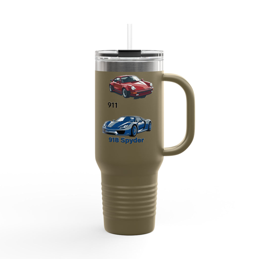 40oz Insulated Travel Mug — Classic Porsche 911 & 918 Spyder Car Design
