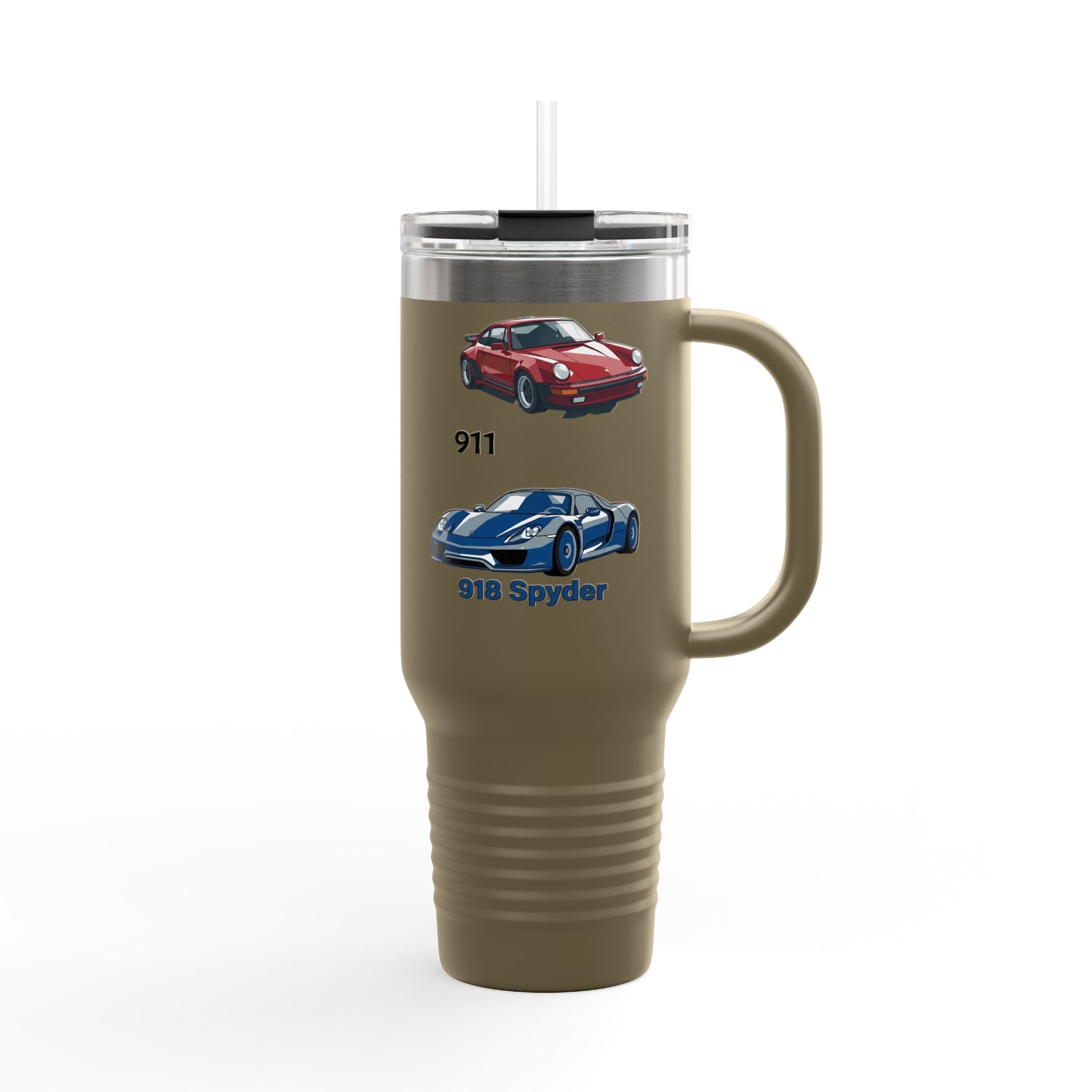 40oz Insulated Travel Mug — Classic Porsche 911 & 918 Spyder Car Design