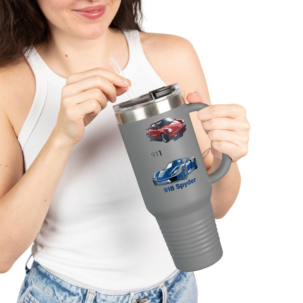 40oz Insulated Travel Mug — Classic Porsche 911 & 918 Spyder Car Design