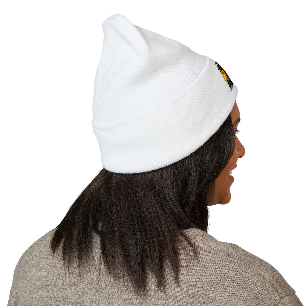 Retro Surf Van Embroidered Beanie — Tropical Palm Sunset Cuffed Hat