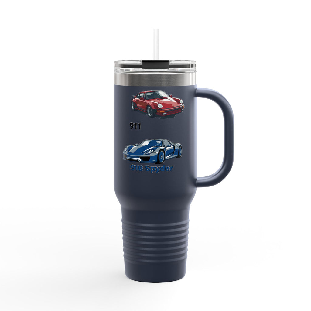40oz Insulated Travel Mug — Classic Porsche 911 & 918 Spyder Car Design
