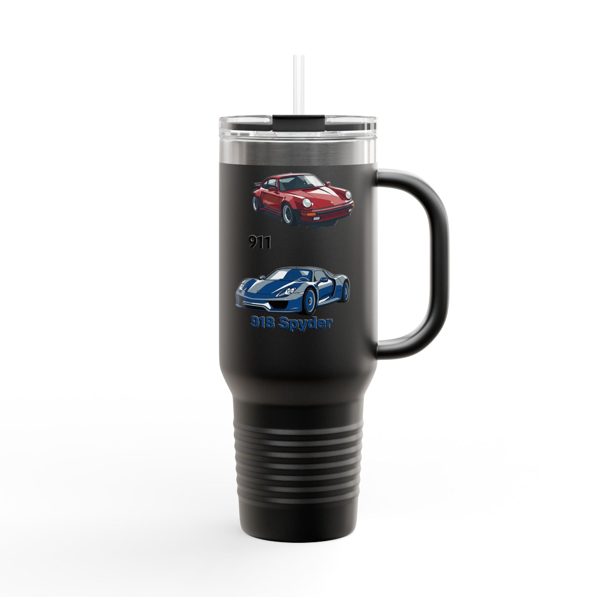 40oz Insulated Travel Mug — Classic Porsche 911 & 918 Spyder Car Design