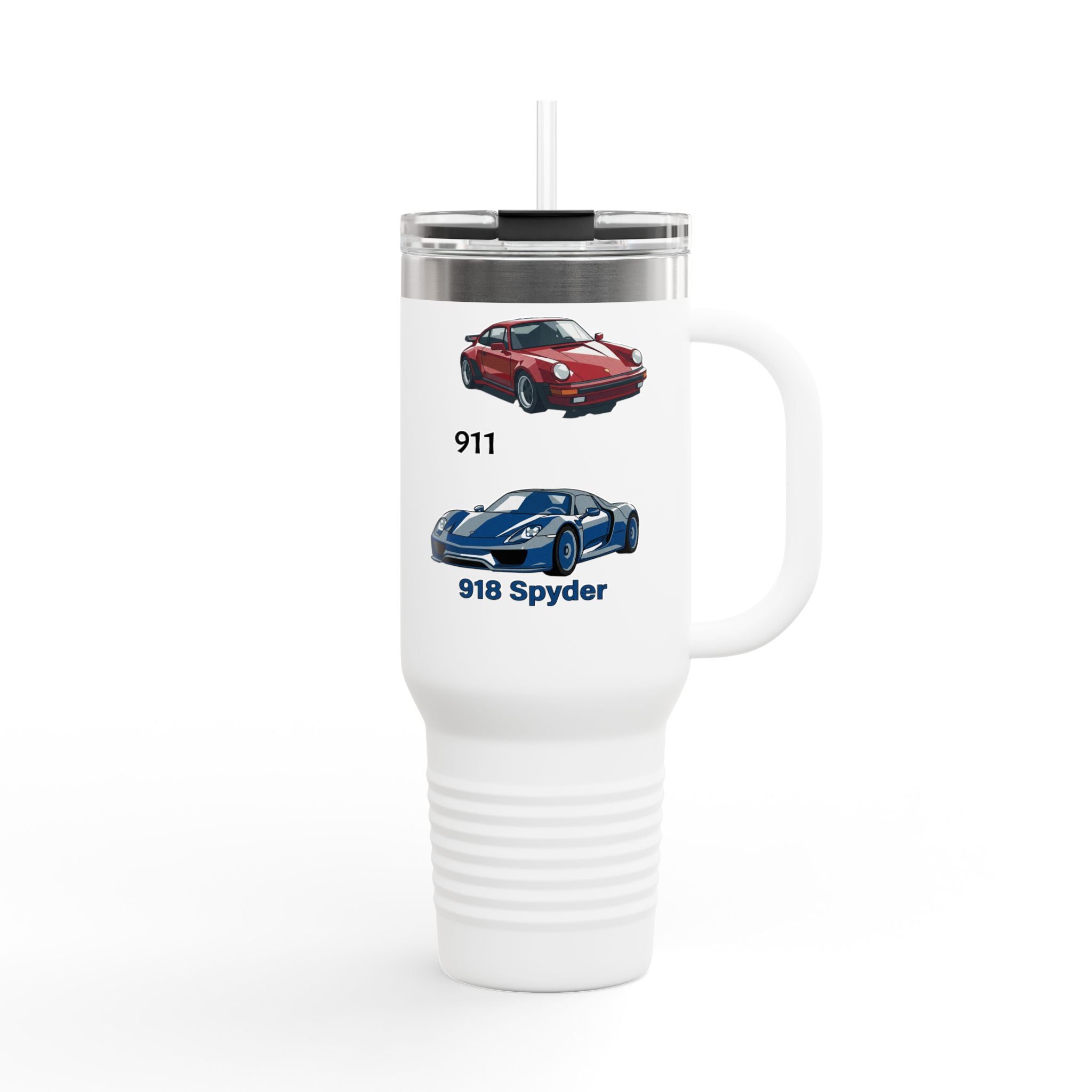 40oz Insulated Travel Mug — Classic Porsche 911 & 918 Spyder Car Design