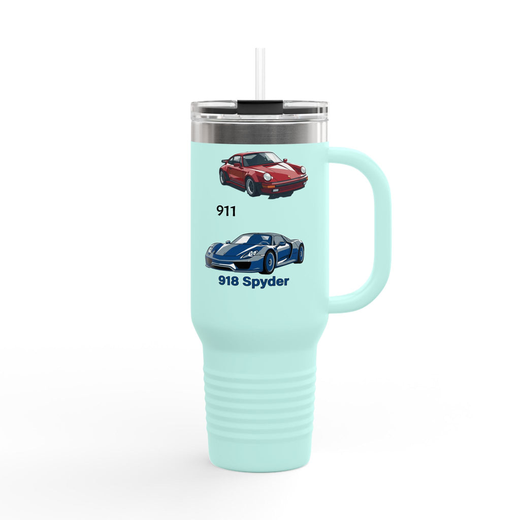 40oz Insulated Travel Mug — Classic Porsche 911 & 918 Spyder Car Design